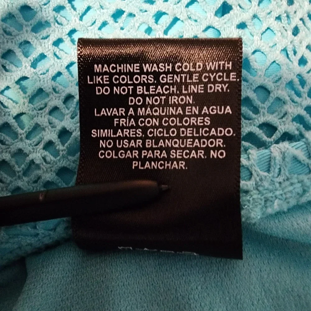 CATALINA Size 1X Aqua Blue Crochet Mesh Halter Tankini Swimsuit One Piece Beach